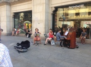 Street performers near the Plaza of Catalonia