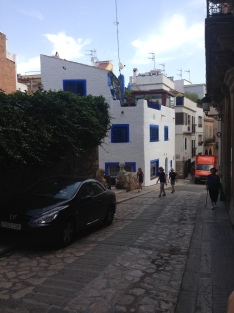 One of the white and blue houses in Sitges